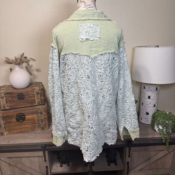 POL Oversized Lace Gauze Button Down Shirt Size S Boho Hippie Casual - Picture 7 of 10